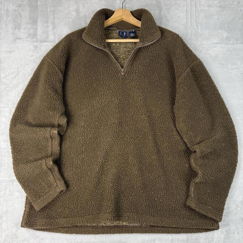 Vintage GAP Sherpa Fleece Pullover Brown Quarter Zip Men Size L Skater Relaxed